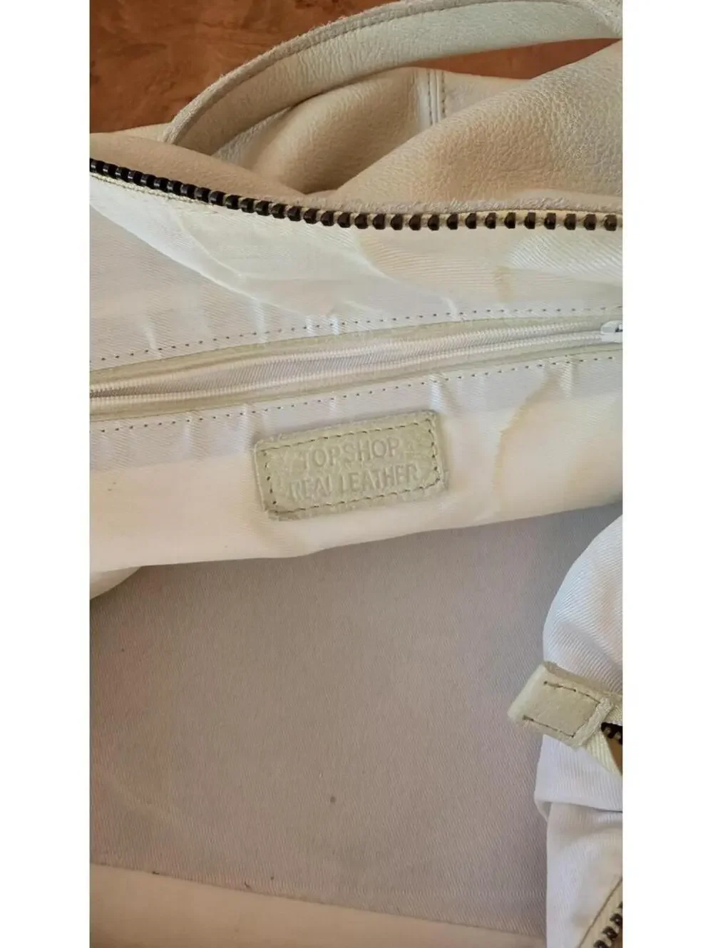 Topshop Cream Leather Duffel Bag with Dual Handles and Shoulder Strap